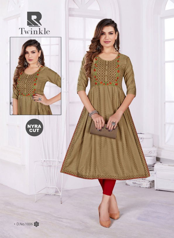 Raashi Twinkle Fancy Designer Wear Wholesale Embroidery Kurtis Catalog